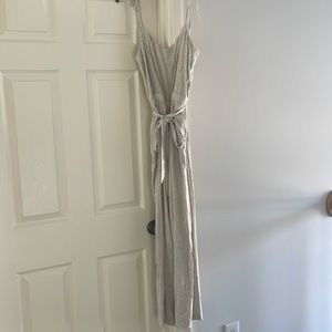 Cream linen tie jump suit